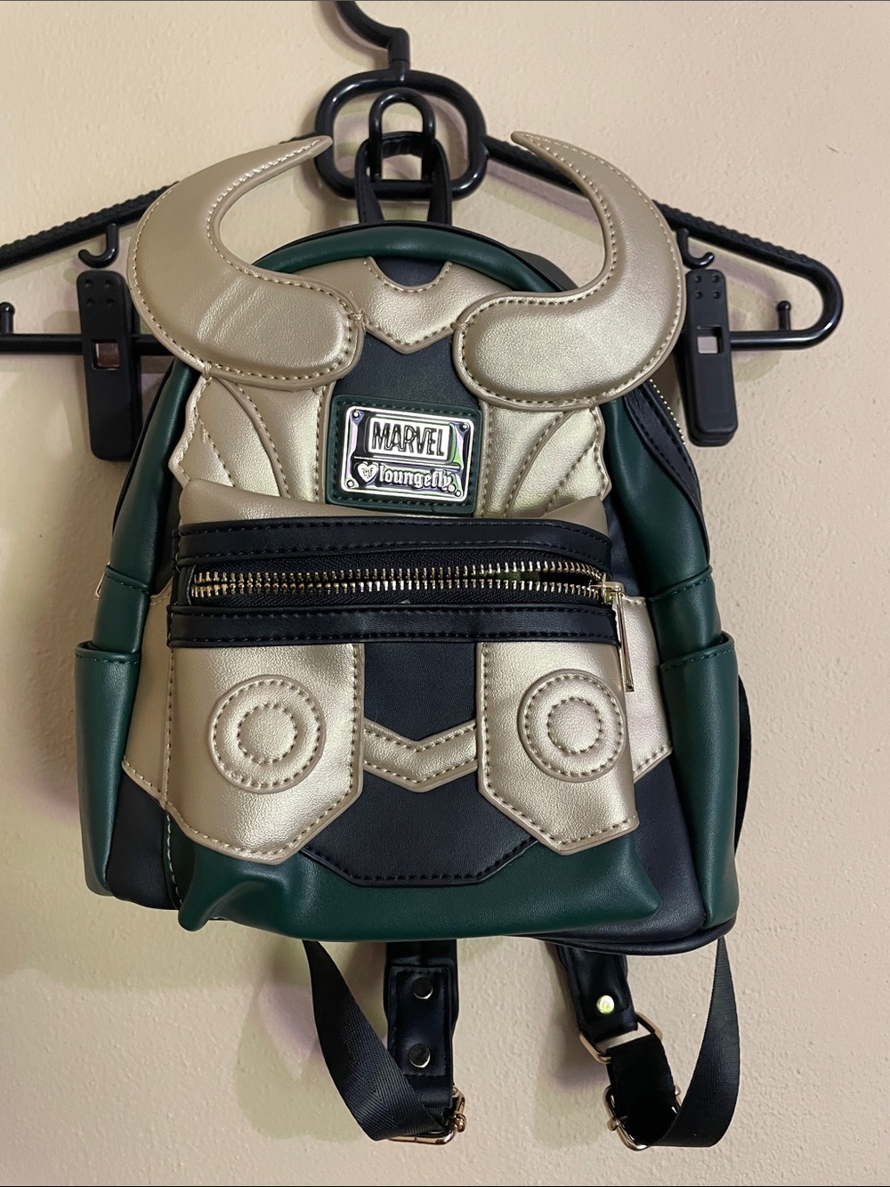 Loungefly Marvel Loki Helmet Mini Backpack in Green and Gold